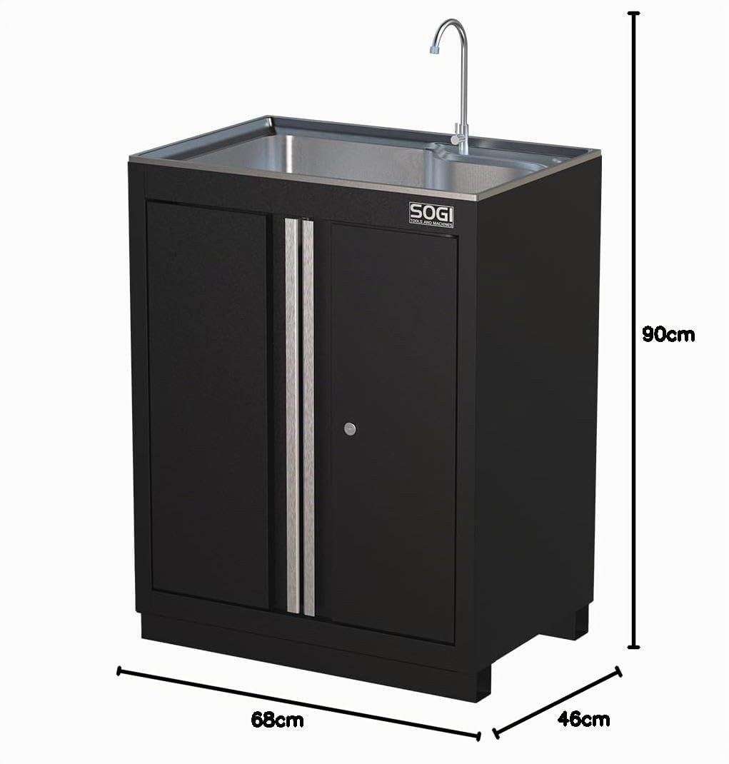 Sogi ARR-M-LAVABO Armadietto per officina con lavello integrato - 2 ante - 2 ripiani - con rubinetteria - 680x460x900 mm