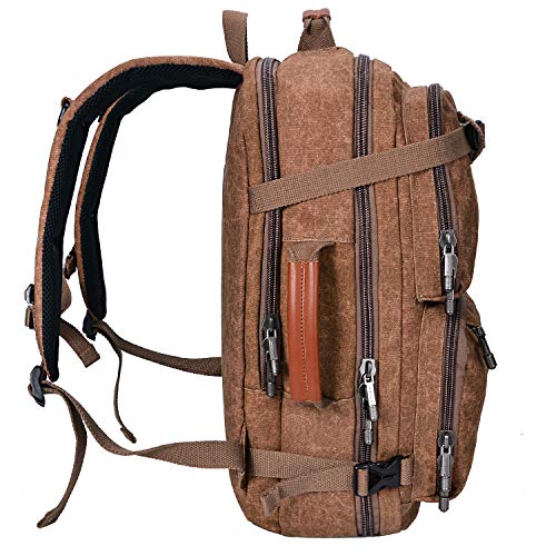 WITZMAN Travel Backpack for Men Carry On Canvas Backpack Duffel Bag Durable Rucksack (A561 Brown)