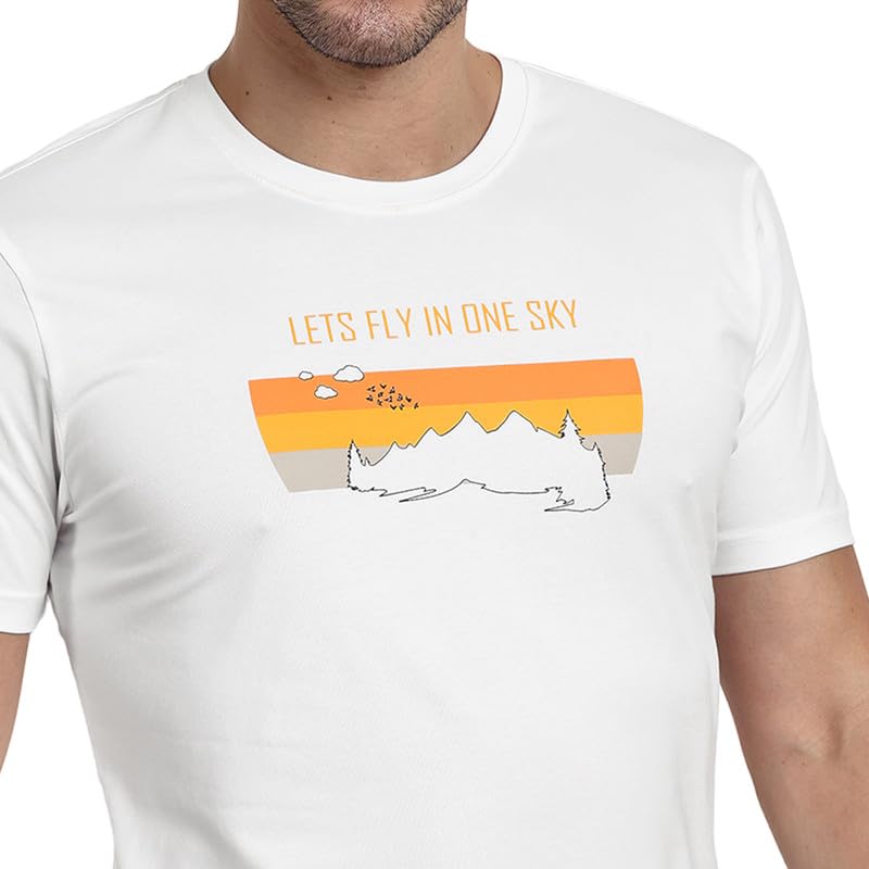 Image of ONE SKY Round Neck T Shirts for Men, Versatile Mens Wear, Mountain Print Round Neck Gents T-Shirt, Breathable, Pure Cotton Fabric, Relaxed Fit, Stylish & Durable, Easy to Care, Gift for Men