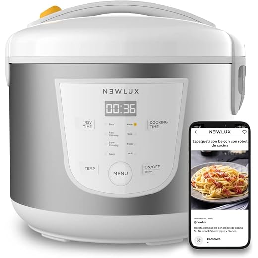 NEWCOOK Multifunktions-Küchenroboter, Kapazität 5 Liter, programmierbar bis zu 24 Stunden, automatisch kochen, 8 voreingestellte Menüs und Warmhaltefunktion bis zu 24 Stunden. Inklusive Antihaft-Eimer