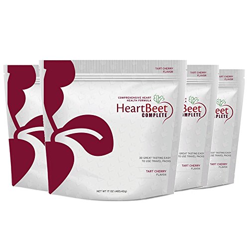 4 Bags of HeartBeet Complete - Natural Beetroot Powder Formula for Blood Pressure, Cholesterol, and Circulation w/L-arginine, L-citrulline, CoQ10 & Turmeric. 30 Stick Packs in Ea. Bag.