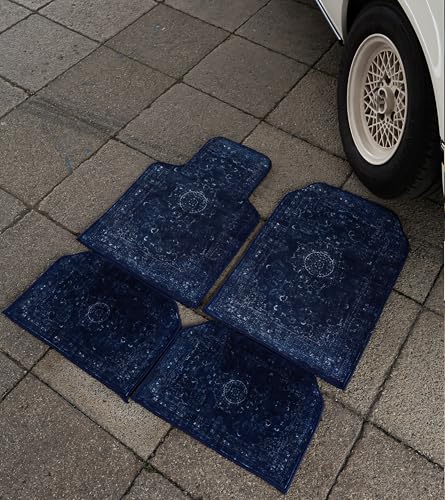 Image of CHIRON Premium Oriental Rug Look Car Floor Mat for Zest Custom Fitted, Luxury Car Foot Mats Compatible with TATA Zest, Set of 5 Pcs, 100% Waterproof and Washable, Classic Blue