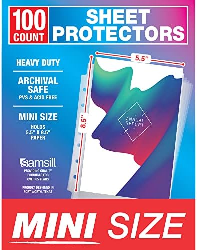 Samsill Mini Sheet Protectors 100 Pack, 5.5 x 8.5 Inch Page Protectors for Mini 3 Ring Binder, Heavy Duty, Clear Protector Sheets, 7 Hole, Top Loading, Acid Free
