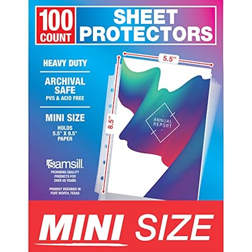 Samsill Mini Sheet Protectors 100 Pack, 5.5 x 8.5 Inch Page Protectors for Mini 3 Ring Binder, Clear Protector Sheets, 7 Hole, Top Loading, Acid Free