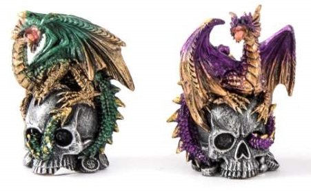 Figurine dragon sur crâne lot de 2 statuettes pour briser la monotonie de votre étagère