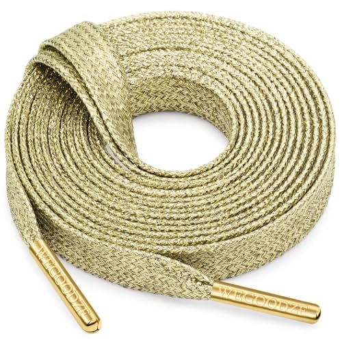 WEGOODZF Flat Shiny Metallic Shoelaces: 2 Pairs 51 Inch Light Gold Laces