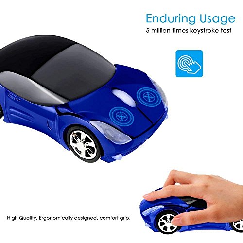 Image of MICROWARE 2.4GHz 1600DPI Mini Sport Car Shape Wireless Optical Mouse Mice with USB Receiver Rechargeable Blue