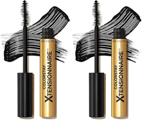 Revlon ColorStay Xtensionnaire Máscara alargadora, 2 en 1 sérum y máscara de pestañas con cepillo cónico para pestañas 2 veces más largas con Pro Vitamina B5 a prueba de manchas NWP Blackest Black 201