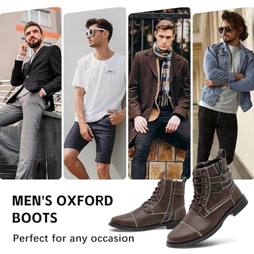 Image of AMAPO Men Oxford Boots, Buckle Dress Boot, Casual Men Boots Lace-Up Side Zipper