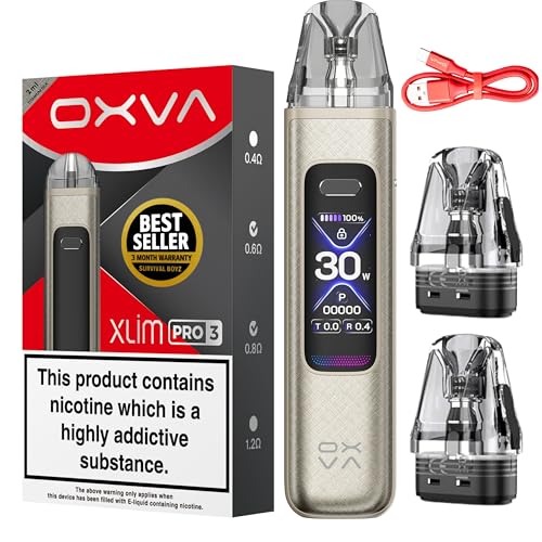 Oxva Xlim Pro 3 Vape Kit [Titanium Silk] - Available in 15 colours - 2A Fast Charge 1500mAh Battery 30W Output 1.05 HD Display Auto Draw - Compatible with Full Xlim V2 V3 EZ Pods - No Nicotine