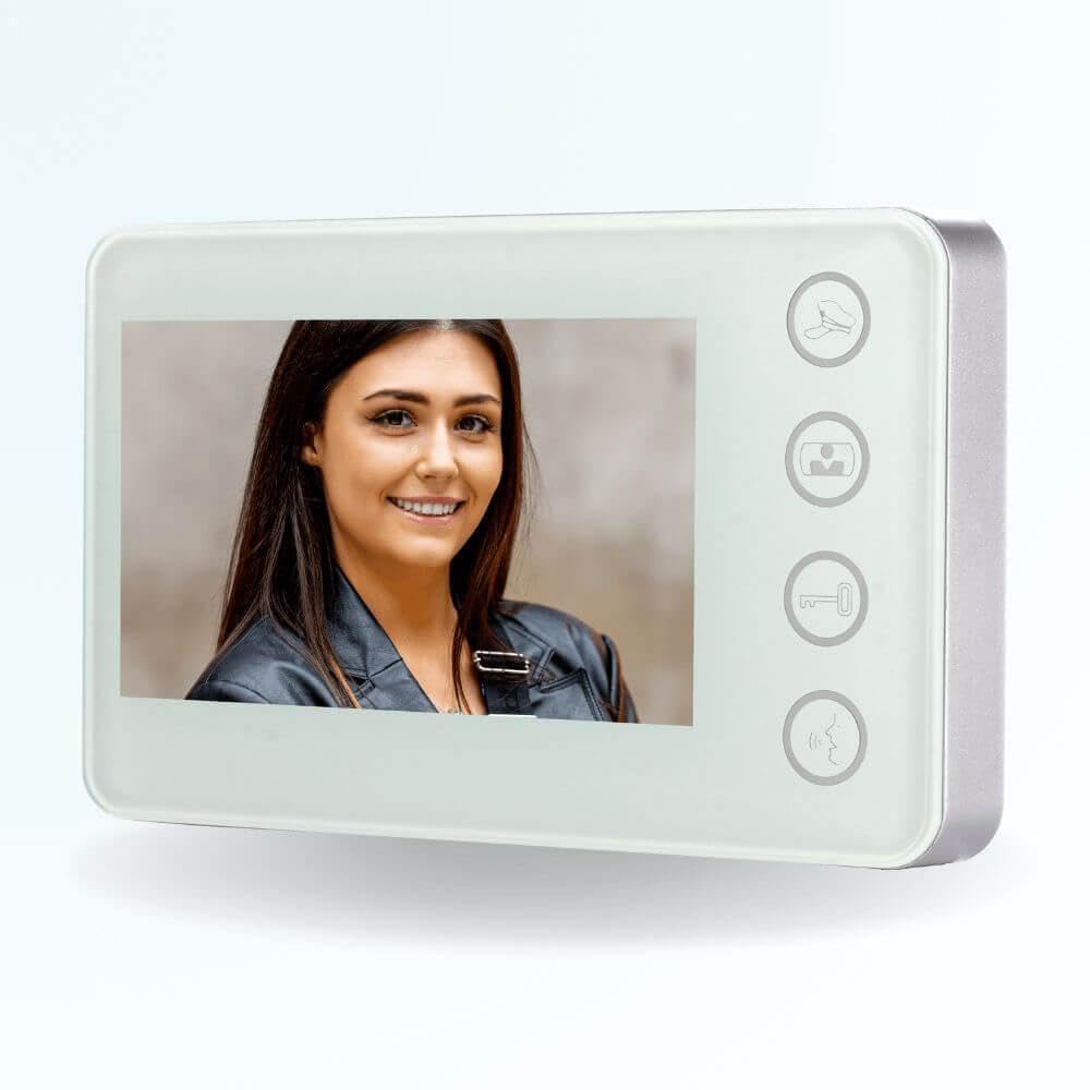 Portier interphone vidéo Modern 2 Fils - 1 Appartement - 2 écrans Blancs - avec Lecteur de Badge