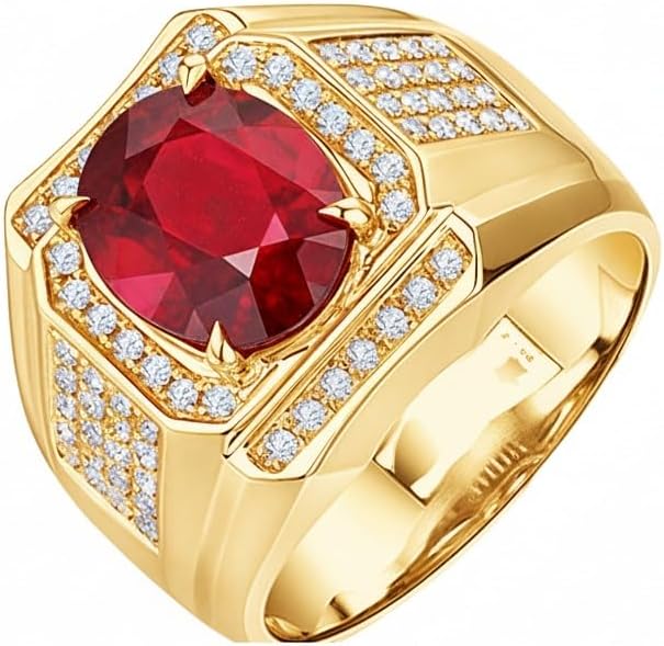 Garnet Ring for Men - Sterling Silver, Solid 10/14/18K Gold, Custom Gemstone Ruby Ring for Uncle, Dad, Papa