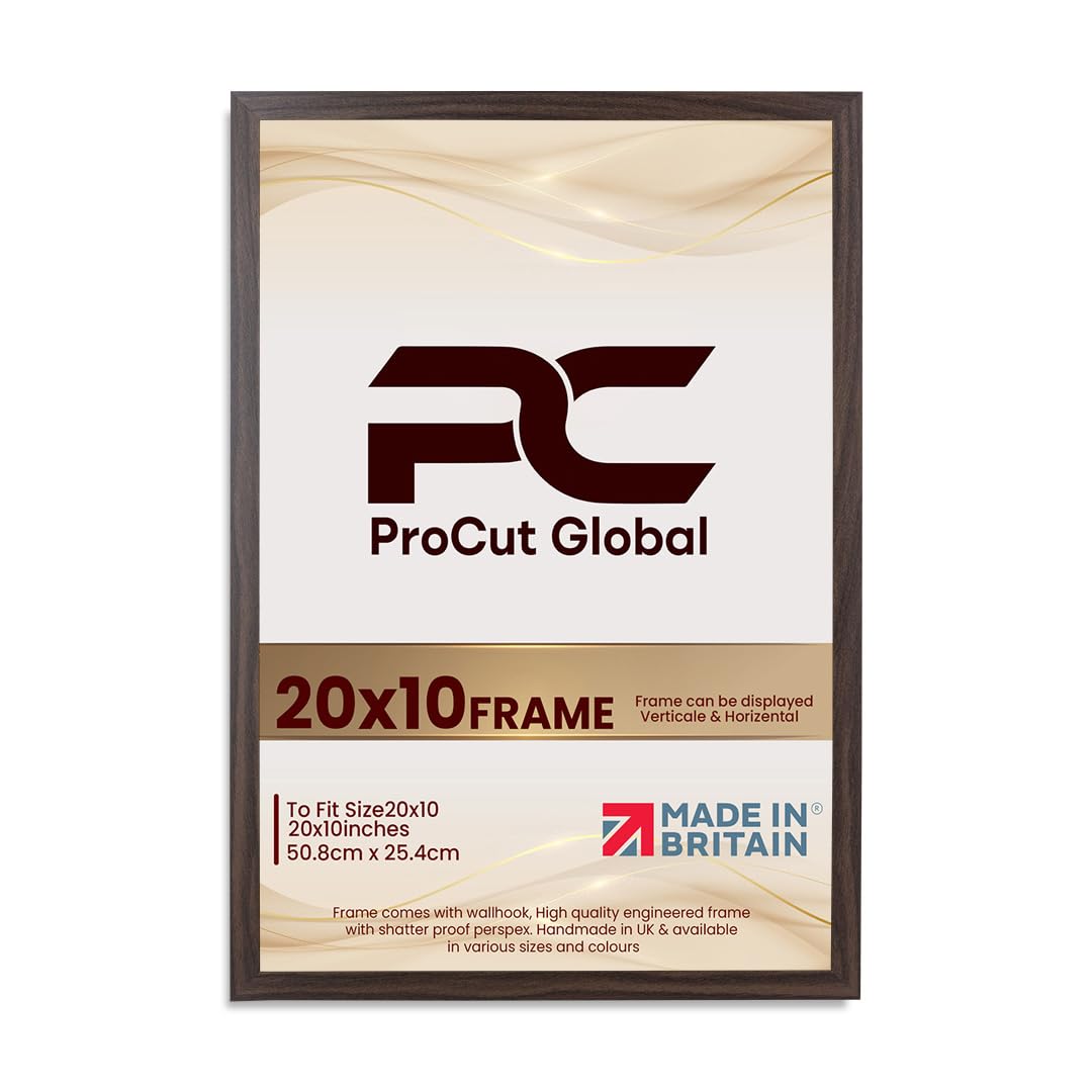 Procut Global 20X10 Walnut Picture Frames – Sleek Wooden Photo Frame with Shatterproof Perspex for Wall or Tabletop – Perfect for Posters, Certificates, Prints–Multiple Sizes & Colors Available