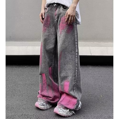 Baggy Jeans Men Two Tone Splatter Paint Y2k Jeans Men Washed Streetwear Tie Dye Parachute Wide Leg Denim Pants2