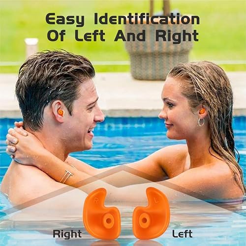 Image of James HealthPlus 1 Pair Waterproof Soft Silicone Earplugs for Swimming Water Sports with Storage Box (Orange)