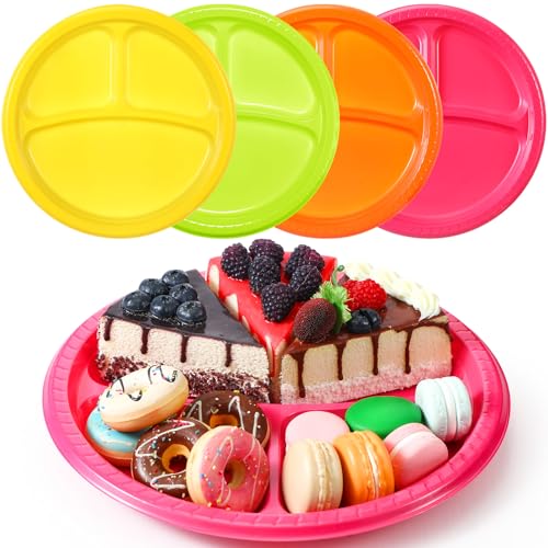 Teenyyou 50 Pcs 10 Inch Plastic 3 Compartment Divided Plates Heavy Disposable Round Dinner Plates with Dividers for Wedding Birthday Party Dinnerware (Neon Color) Teenyyou 50 Pcs 10 Inch Plastic 3 Compartment Divided Plates Heavy Disposable Round Dinner Plates with Dividers for Wedding Birthday Party Dinnerware (Neon Color)