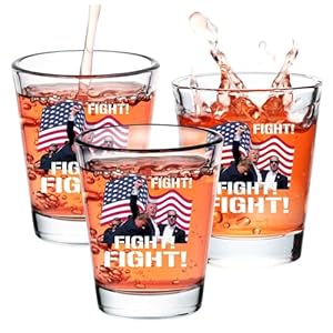BBBin Trump Shot Glass Set – 3Pcs of 1.75oz 2024 Trump Survived Shot Glasses – Trump Fist Pump Fight & Never Surrender Bullet Proof Shot Glass – Ideal Trump Supporter Gifts for All Occasions