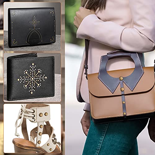 Leather Hole Punch Set, Kamtop 240 Pcs Leather Double Cap Rivets With 1 Pcs Heavy Duty Punch Plier, Belt Hole Puncher Revolving Leather Hole Punch Leather Rivets Tool Kit For Leather Belt Shoes Fabric #TOP4