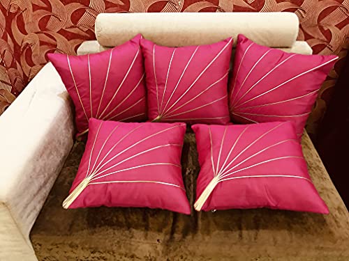 Image of Patchwork Golden Striped Designer Cushion Cover 16x16 inches (Set of 5) (Pink)