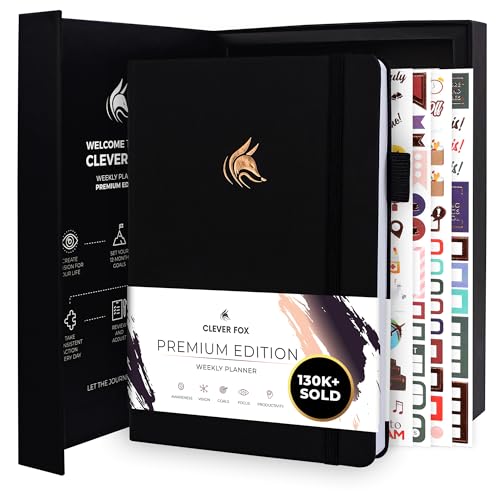 Clever Fox Planner Premium – Undated Weekly & Monthly Planner Organizer for Productivity & Time Management, A5 (Black)
