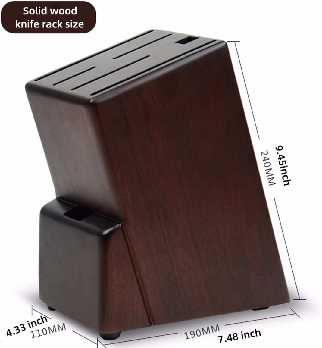 Wood Kitchen Knife Block Holder, Universal Knife Block without Knives,7 Slots Knife Holder, Professional Quality Wooden Knife Organizer Easy Kitchen Knife Storage Secure Knife Stand