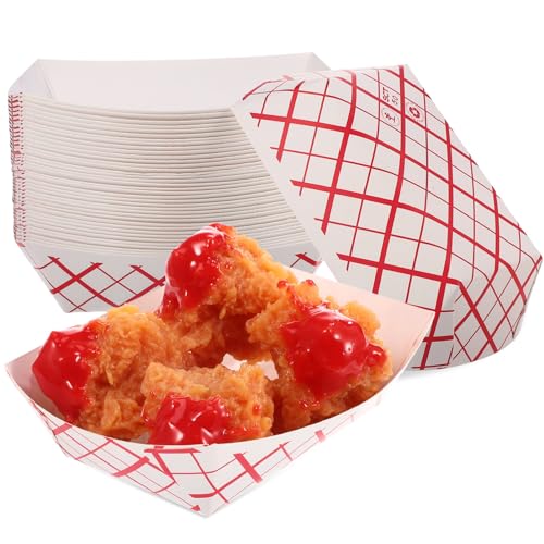 200pcs Food Disposable Paper Trays, 2lb Food Serving Containers Boxes, Checkered Carnival Food Trays, Food Holders for Fries Snack Hot Dog