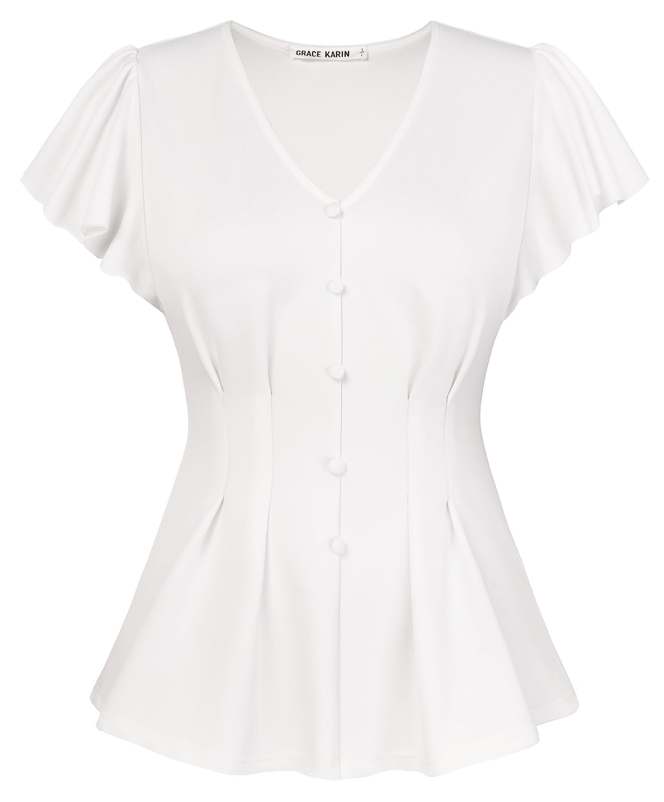 GRACE KARIN Blusas de verano para mujer, de manga corta, cuello en V, con volantes, plisadas, para fiestas informales