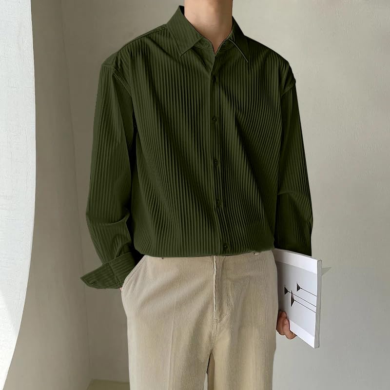 Image of GRECIILOOKS Men's Formal Button Down Shirt - Slim Fit Polycotton Shirt's for Men | Textured Full Sleeve| Business & Meeting Ready (Available in Plus Size)