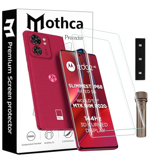 Image of Mothca Curved UV Tempered Glass Screen Protector for Moto Edge 40 | Transparent | Pack of 2 | Borderless Full Screen Coverage with UV Installation Kit