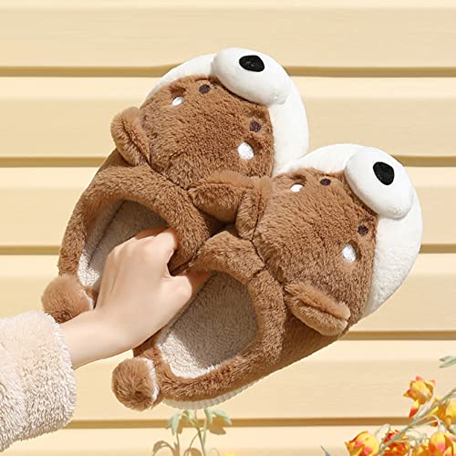 House Women's Cute Akita Dogs Slippers - Warm Soft Plush Fluffy Cartoon Animal Home Shoes with Anti-Skid Rubber 4CM Thick Soled4