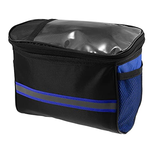 X AUTOHAUX 5L Capacity Bike Handlebar Bag with 7 inch Touch Screen Phone Holder Mesh Side Pocket Bicycle Front Storage Bag for Mountain Bikes Blue