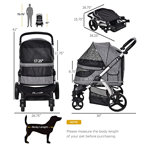 PawHut Pet Stroller Foldable Dog Cat Travel Carriage with Adjustable Handlebar PVC Wheel Brake Storage Bag Mesh Window… - Image 4