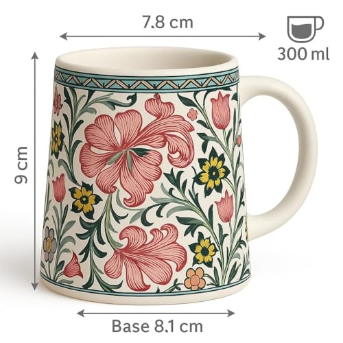 Image of Alive Floral Printed Ceramic Tea /Coffee Mug Set of 2 (300 ml) | Microwave & Dishwasher Safe |Premium Ceramic Mugs for Home, Office & Gifting