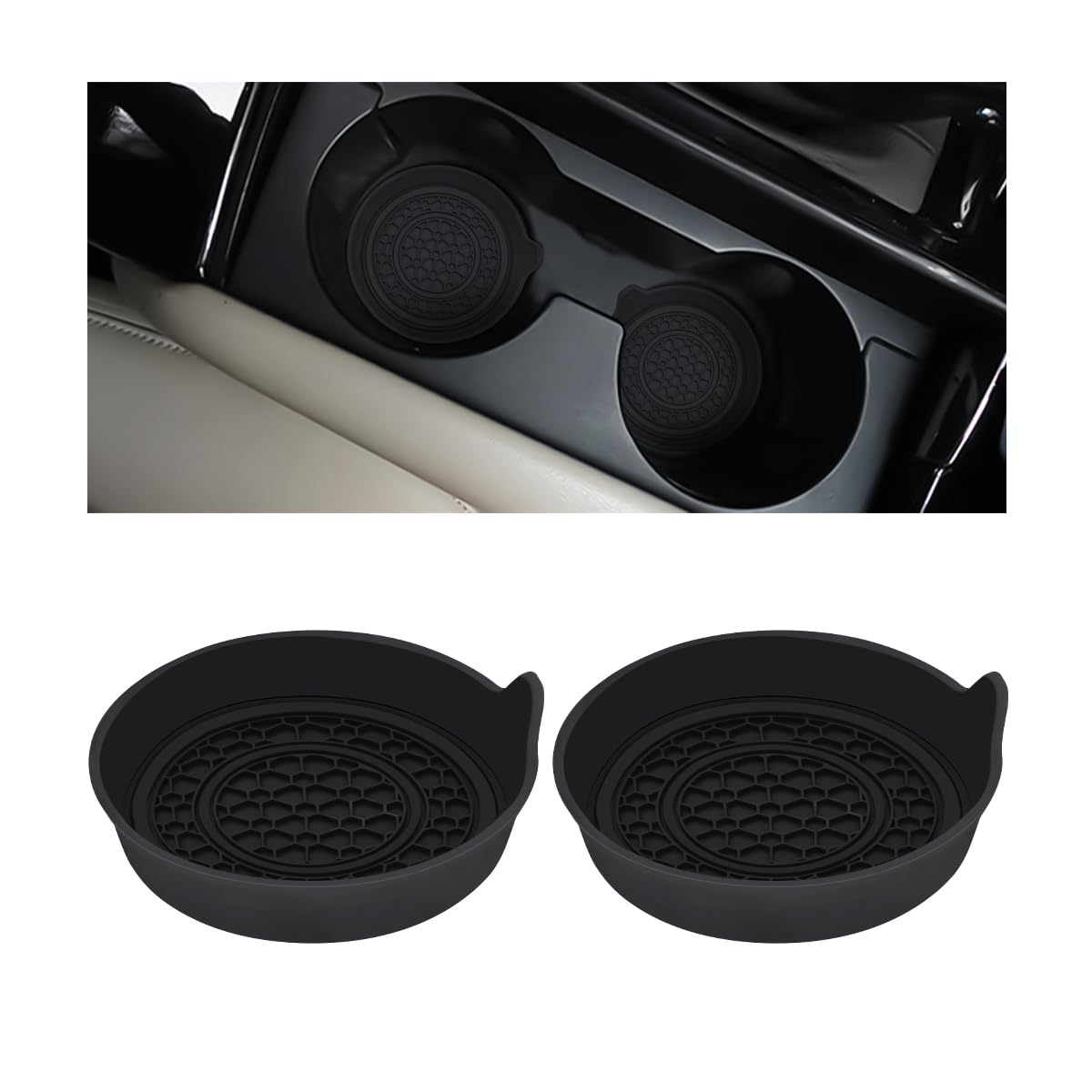 2PCS Car Cup Coaster, Silicone Vehicle Insert Water Bottle Mats Spill Holder, Non-Slip Waterproof Cup Holders, Automotive Interior Cup Pad Accessories, Universal for Most Cars(Black)