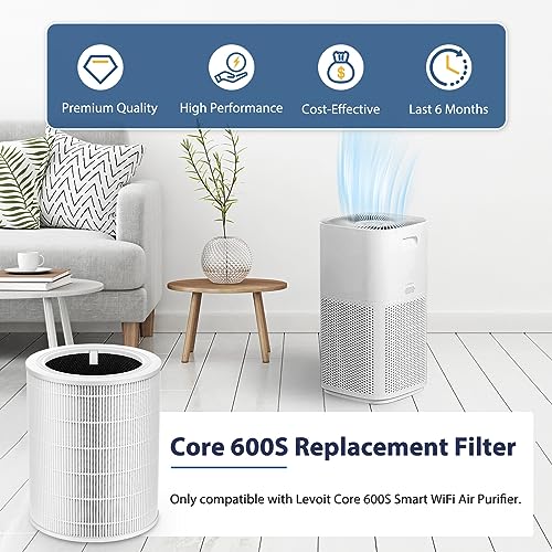 Core 600S-P Replacement Filter for LEVOIT Core 600S & Core 600S-P Air Purifier,3-in-1 HEPA Filter Core 600S-RF for Home Large Room, 1 Pack, White