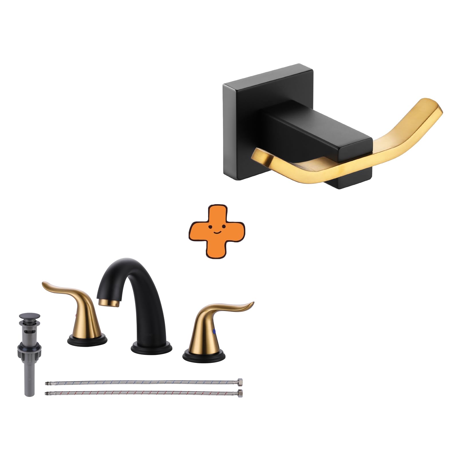 Jnfidosr Black/Gold And Widespread Bathroom Faucet Bathroom Sink Faucet 3 Hole Vanity Faucet 2 Handle And Towel Hooks For Bathrooms And Sus304 Stainless Steel Coat Hook, Bathroom Robe Towel H