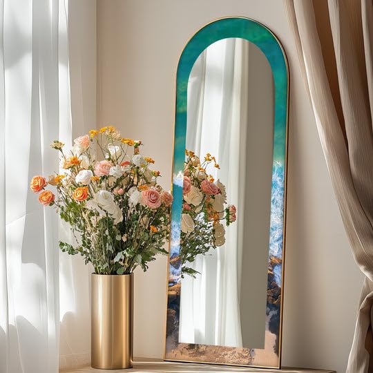 Specchio da pavimento con arco lungo 23,5 x 167 cm (larghezza x altezza), specchio da pavimento con cornice nera e cornice nera
