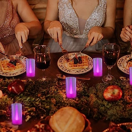 Image of Lanker Flameless Candles, Battery Operated LED Pillar D1.5 x H3 inch, Steady Pink Long Flame-Effect Light, Romantic Electronic Fake Votive Candles for Party, Halloween, Set of 12 (Pink)