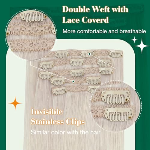 Easyouth Clip in Human Hair Extensions Blonde Clips in Hair Extension Real Human Hair White Blonde Clip ins Extensions Remy Natural Hair for Women 12Inch 70g 5Pcs #1000 - Image 2