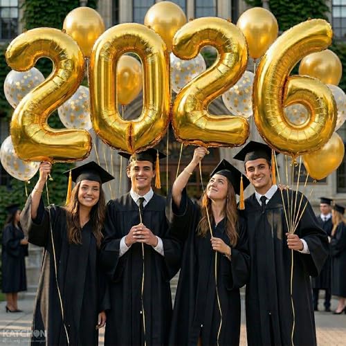 Image of KatchOn, Gold 2026 Graduation Balloons Set - Pack of 18 | Gold Graduation Decorations 2026 | 2026 Grad Balloons for Class Of 2026 Decorations, Grad Party Decorations, 2026 Balloons