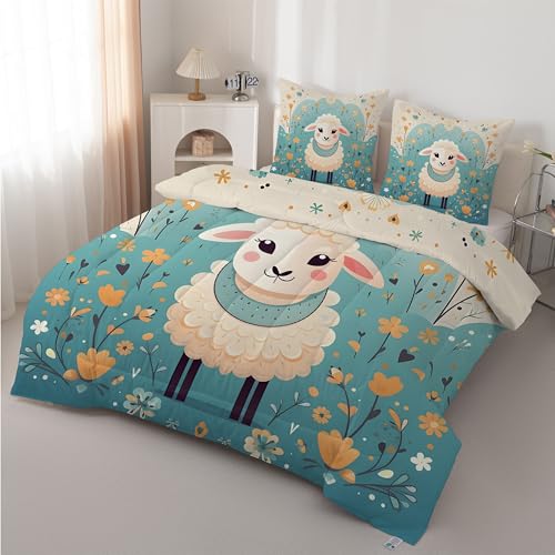 Boceoey Oveja Edredón Nórdico Cama 90 Flores - Edredón Reversible Ligero y Suave, Diseño Oveja Animales Relleno Nórdico 4 Estaciones 180x220 cm y 2 Fundas de Almohada 50x75 cm AX-519