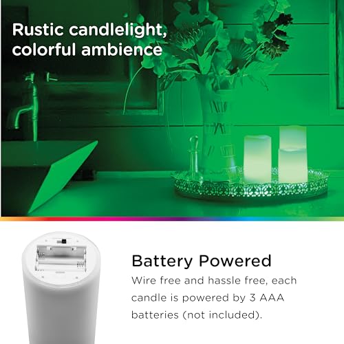 Image of Enbrighten Basics Flameless Flickering LED Candles, Battery Operated, Color Changing, Remote Included, Perfect for Home Decor, Special Occassions, 3 Piece Set,76151