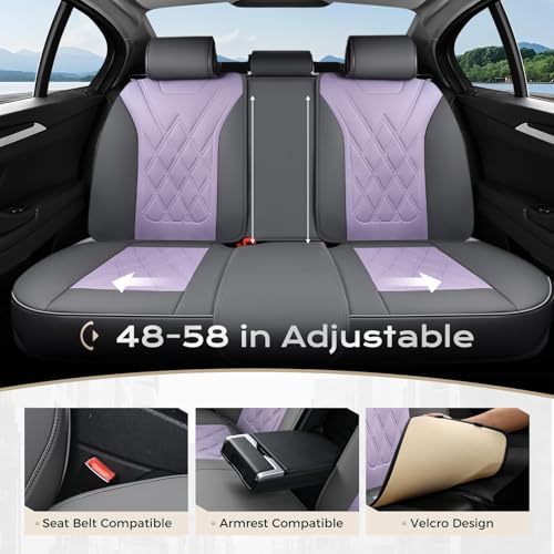 Image of Coverado Car Seat Covers Full Set, Seat Covers for Cars, Waterproof Leather Automotive Seat Cover, Universal Car Interior Protectors Cushion for Most Cars Gray Pruple