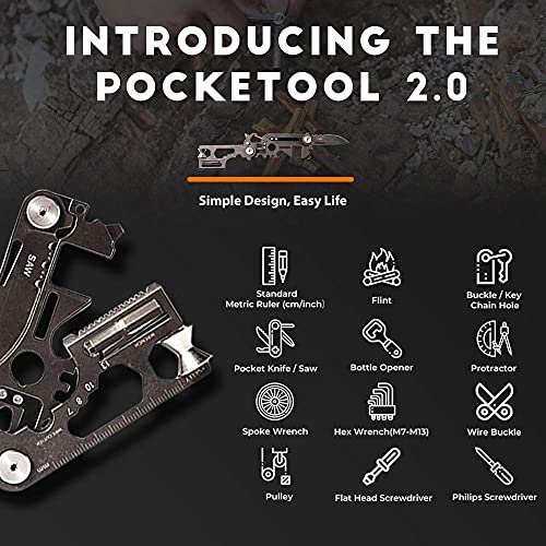Pocketool 2.0 | An Edc Tool That Supports All Your Needs.multi-Tool Gifts For Men, 30-In-1 Stainless Steel Multi Tool Pocket Knife,Portable Wallet Size Pocket Multitool With Sheath-Perfect For Outdoor #TOP3