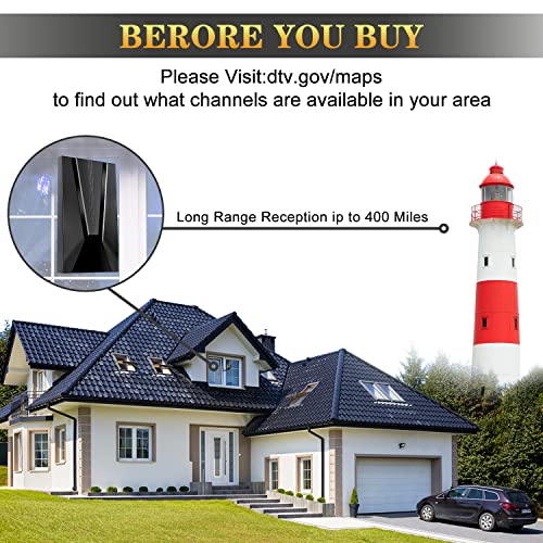 2022 [Model] Digital Hd Tv Antenna Amplified 400 Miles Range - Indoor & Outdoor Antenna Support 360° Reception 4K 1080P For All Smart & Old Tv With Smart Amplifier Signal Booster - 35Ft Coaxial Cable #TOP4