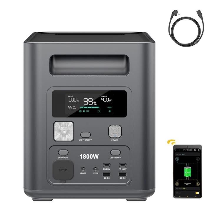 AFERIY 1800W/1024Wh Tragbare Powerstation, 1Std Schnellladung Solargenerator & LiFePO4, mit APP,