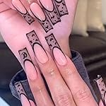 YoYoee Black French Press on Nails - Coffin Long Fake Nails Acrylics Full Cover False Nails Heart Pattern Nails Tips for Women and Girls 24PCS