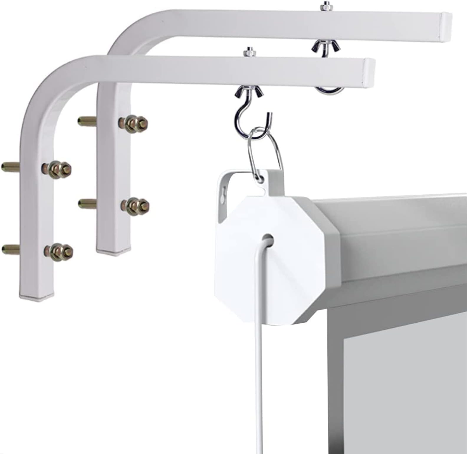 Makingtec Universal Projector Screen Ceiling Mount, 2 Pcs L-Brackets Wall Hanging 6.5 Inch Adjustable Extension With Hook Kit For Home Office And Movie Screens