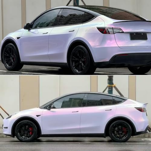Image of Light Purple Gray to Charming Diamond Gold Metallic Chameleon Vinyl Wrap Sparkling Pearlescent Pink Color Change DIY Vehicle Vinyl Film, 59.84 inch x 39.37 inch