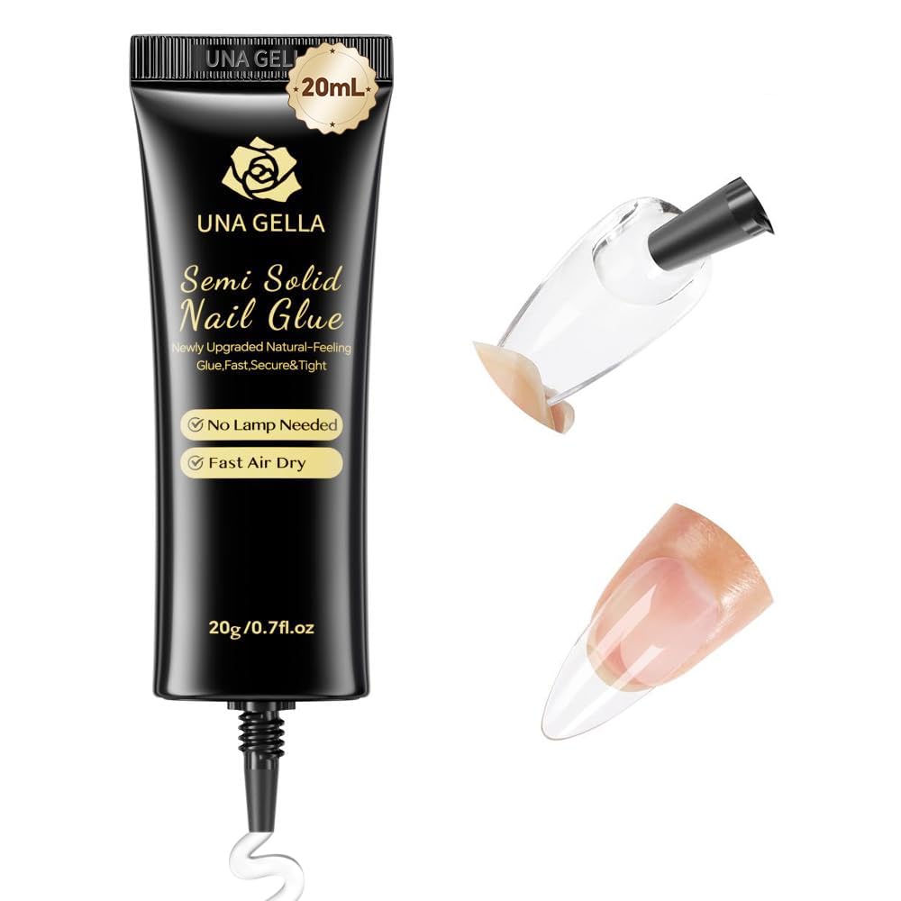 UNA GELLA Super Strong Nail Glue for Press On Nails: 20g, Solid Gel Nail Glue No Lamp Need, Fast-Curing, Long Lasting Hold, DIY Home Salon for Press On False Acrylic Nails No U/V Cure